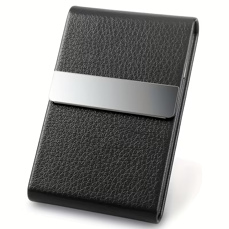 Porte-cartes de visite en acier inoxydable avec protection RFID - Format poche professionnel, fermeture magnétique, design carbone noir